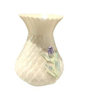 Belleek Ireland Porcelain Thistle Flower Vase 5.25" Vintage Creamy White With Pu